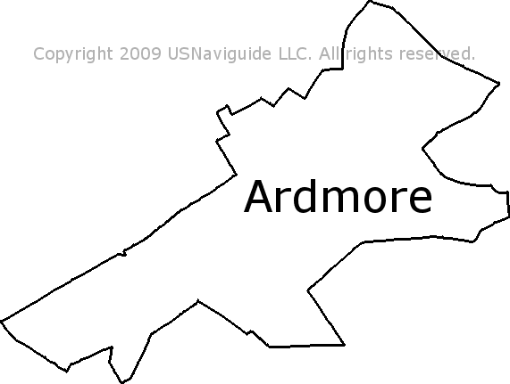 Ardmore Pennsylvania Zip Code Boundary Map Pa